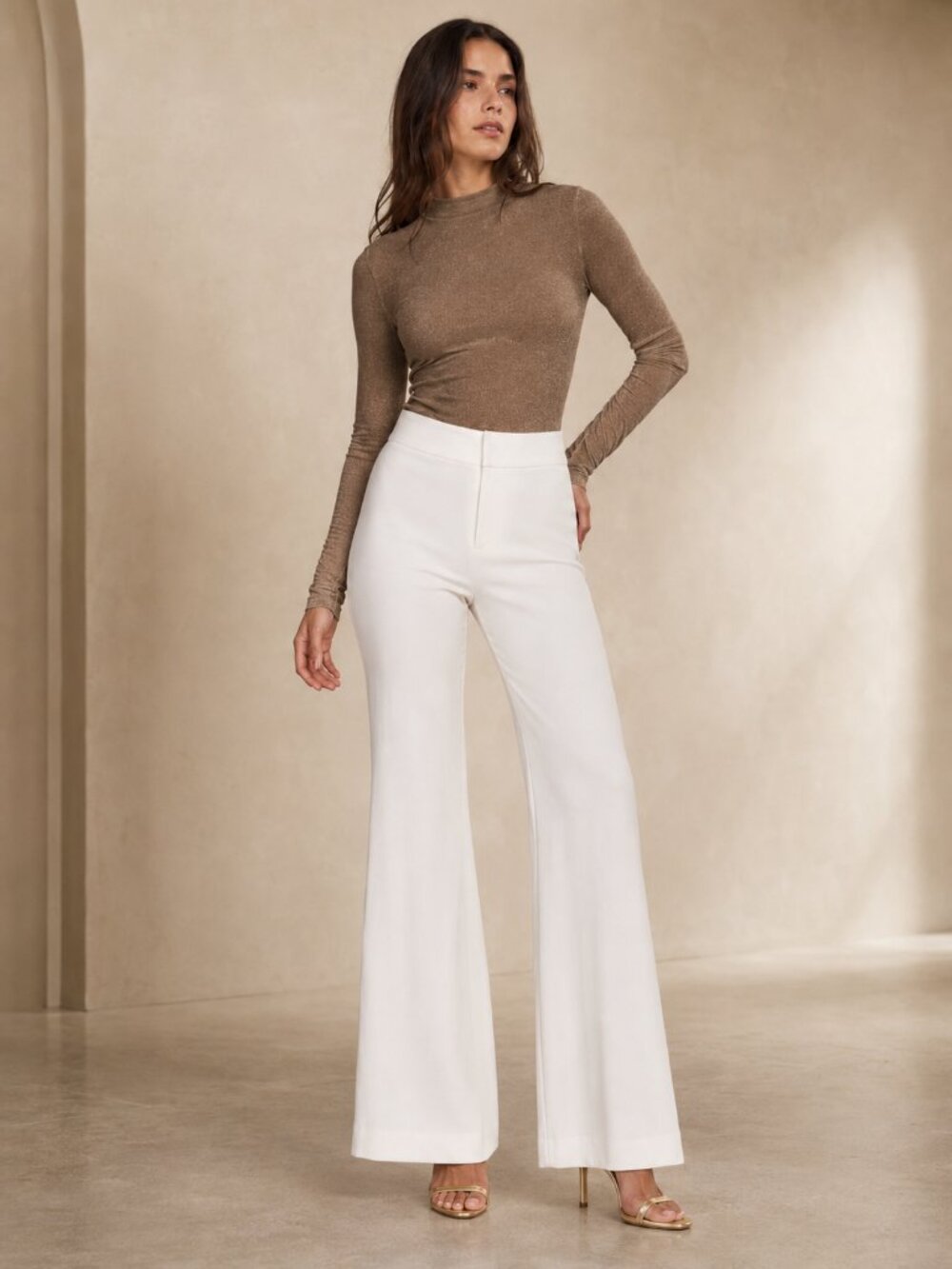 ALICE & OLIVIA Deanna High Rise Boot Pant in Ecru NEW NWT